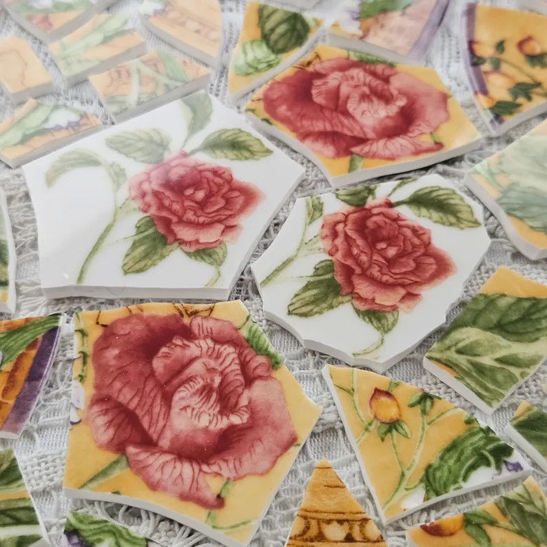 Tuscan Roses - Over 120 Mosaic Tile Pieces From Dishware - Etsy | Etsy (Global)