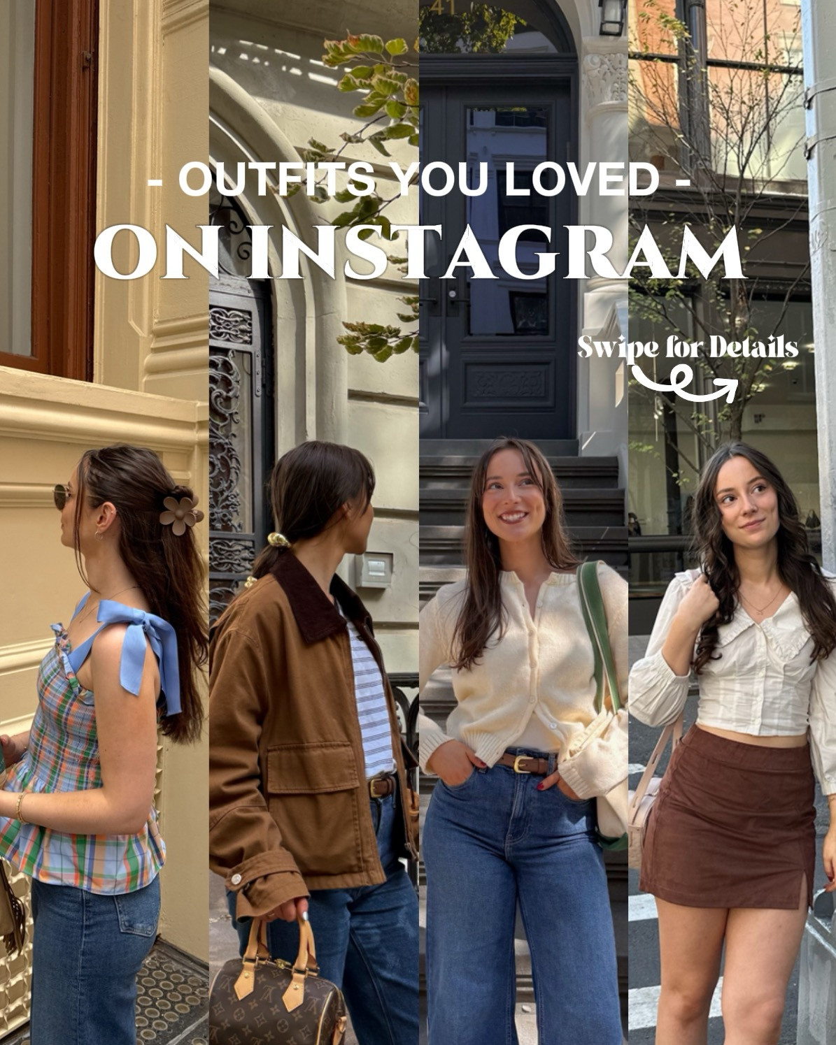 These outfits did numbers on my Instagram, and I’m going to share the details for each outfit so you can easily recreate them! 🫶 Not only did these outfits get lots of love online, I always get so many compliments on them IRL (which is always such a good feeling!)   ✨Outfit 1 Details: Flower hair clip: Target $10 Plaid top: Kate Spade $115 Jeans: Gap “The Stride” $70 Bag: Coach Suede Brooklyn 23 $225  ✨Outfit 2 Details: Top: American Eagle $25 Suede Skirt: American Eagle $15 Platform Loafers: Raye   ✨Outfit 3 Details (PS: This look has 70k+ views on Pinterest!)  Sweater: H&M Fine Knit Cardigan $25 Jeans: Gap “The Stride” $70 Bag: LL Bean Small Boat & Tote with long handles $30 Sneakers: Gola “Torpedo” $110  ✨Outfit 4 Details: Barn Jacket: House of Harlow $60 Striped Tee: Kate Spade $110 Jeans: Gap “The Stride” $70 Boots: Frye “Kate” $230 Bag: Louis Vuitton Speedy 20 $2000 Hair Cuffs: Anthropologie $20

#LTKootd