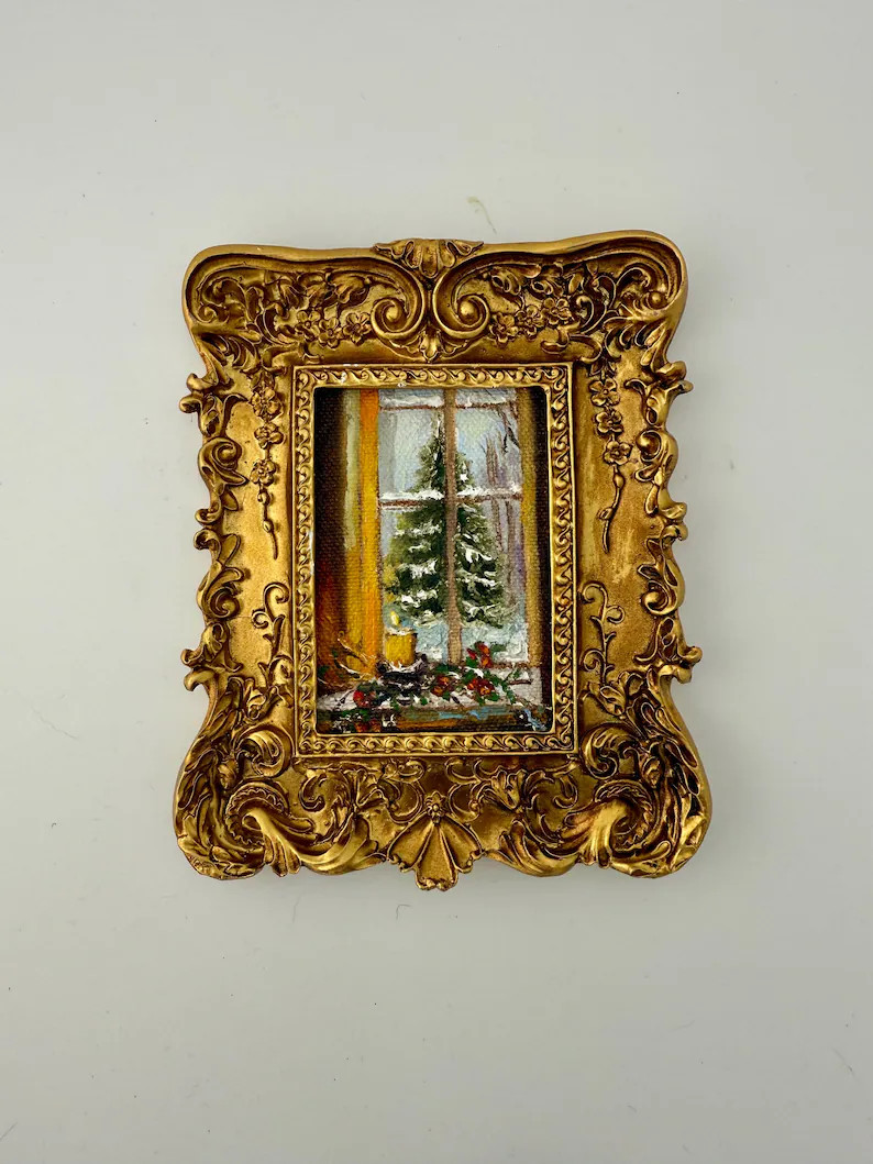 A Quiet Christmas Morning, Framed Christmas Tree Oil Painting: Small Winter Landscape Art | Etsy (US)