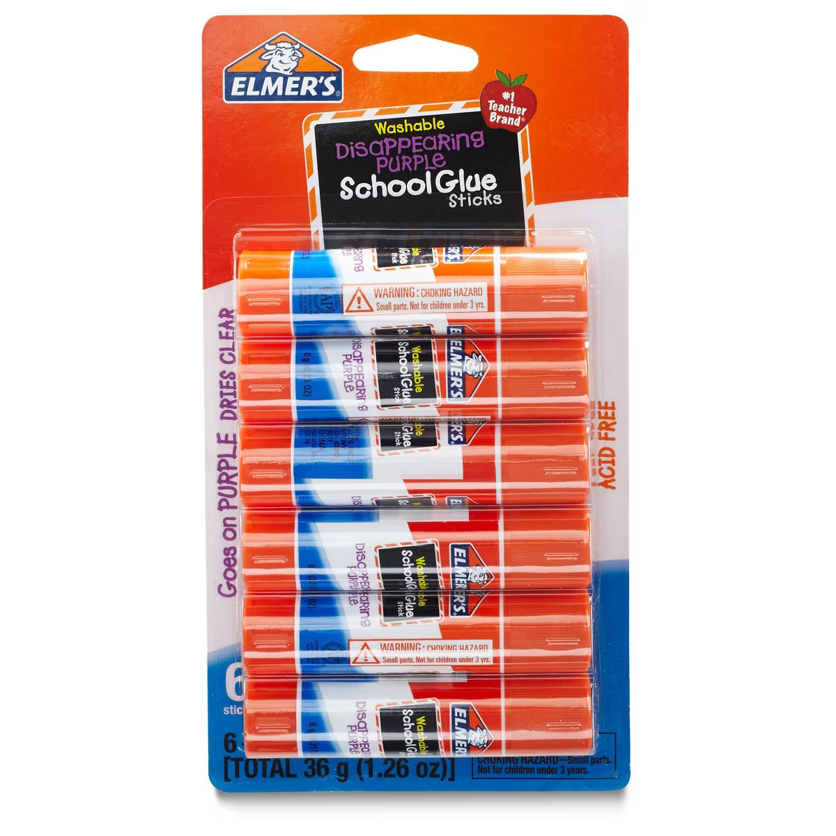 Elmer's 6pk Washable School Glue Sticks - Disappearing Purple | Target