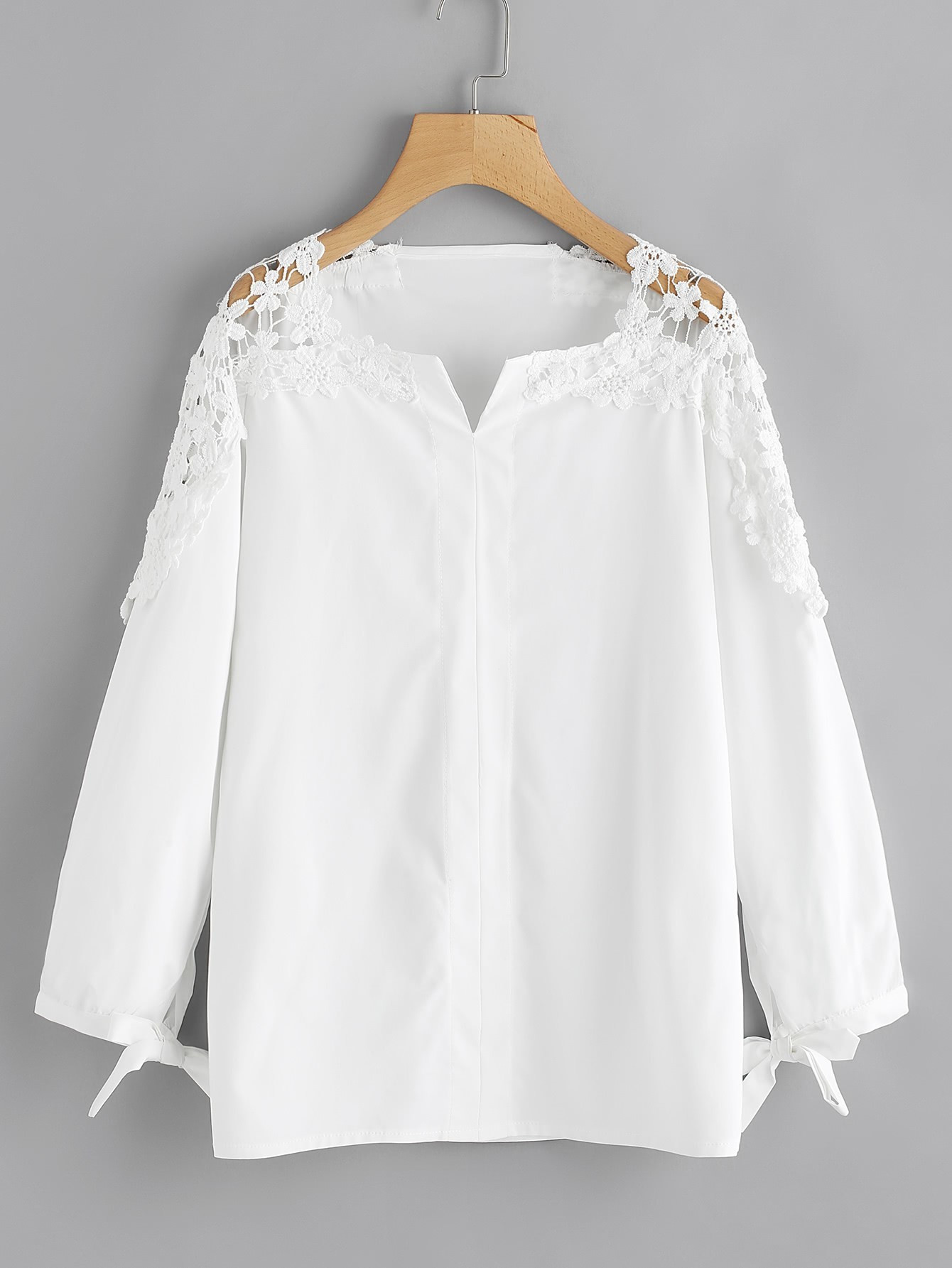 Tie Cuff Hollow Lace Panel Blouse | SHEIN