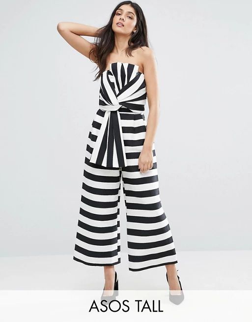 ASOS TALL Jumpsuit in Structured Stripe with Knot and Drape Detail | ASOS US