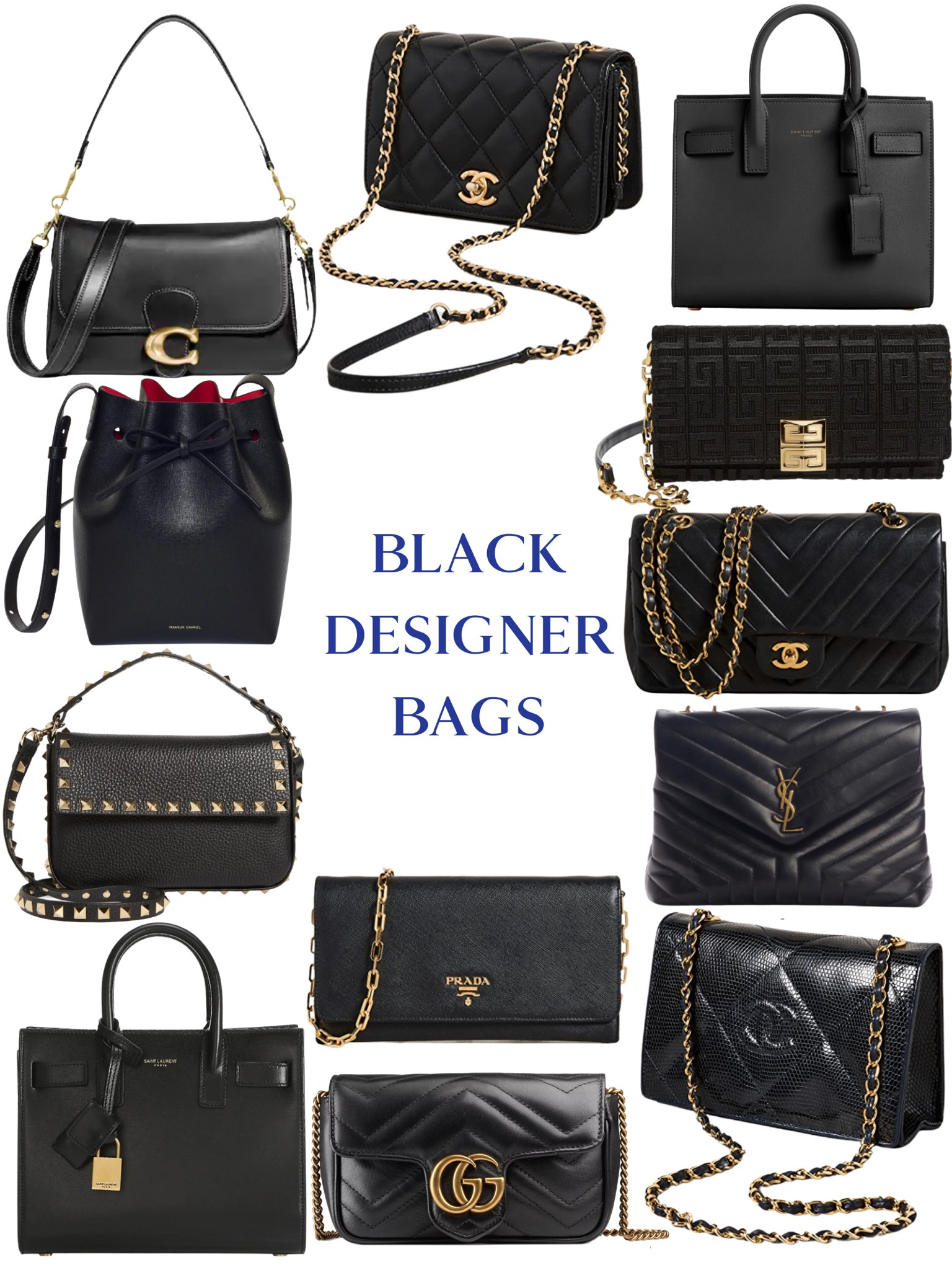 Black designer handbags, clutches, crossbody bags, totes, and purses with gold and silver details Prada Chanel Valentino YSL Saint Laurent Coach Givenchy

#LTKstyletip #LTKFind #LTKitbag