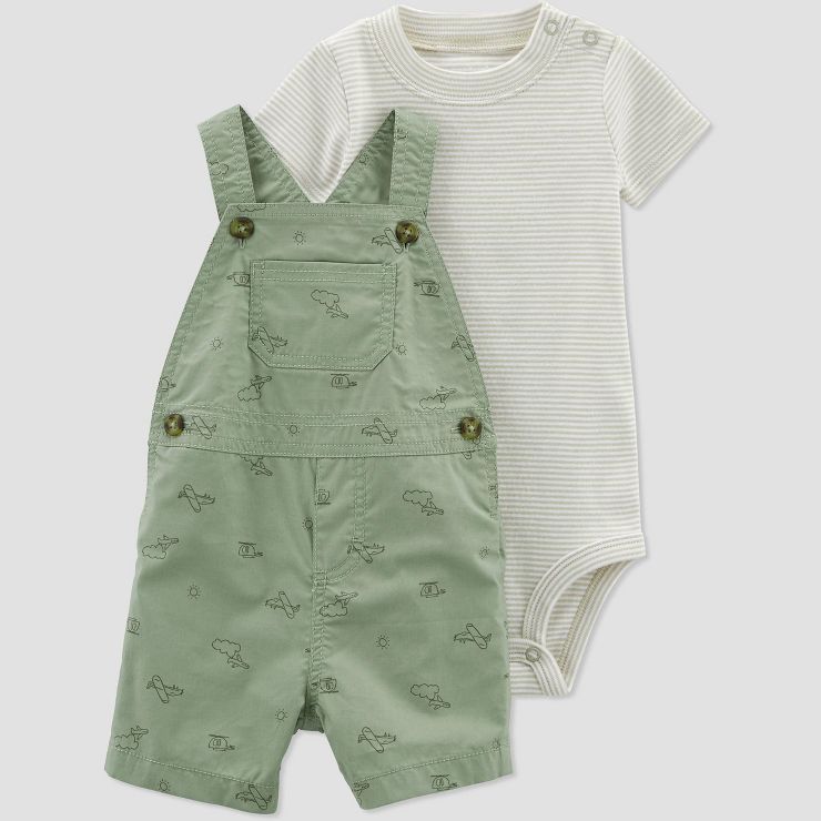 Carter's Just One You®️ Baby Boys' Airplanes Shortalls Top and Bottom Set - Sage Green | Target