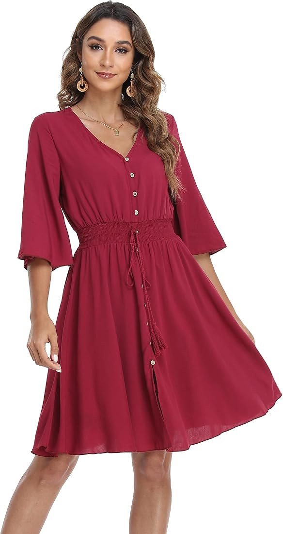 VintageClothing Women's Floral Sundresses Flowy Boho Summer Casual Beach Dress Button Up Midi Par... | Amazon (US)