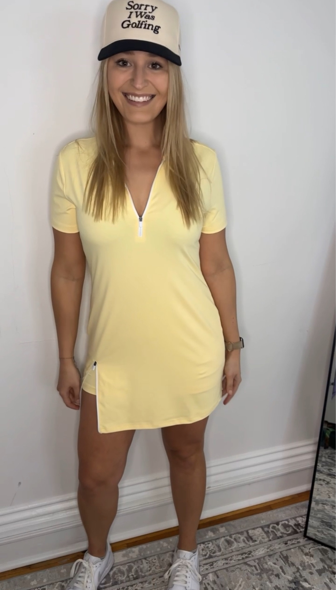 A moment for the pale yellow golf dress 💛 I feel like yellow doesn’t get enough love… personally, yellow is one of my favorite colors. It’s soo happy and fun!! Plus, looks super cute when you have a nice tan! Loving this golf dress from Amazon, the sleeves are a nice touch. There are shorts underneath the dress. Very breathable and comfortable. So many color options too if yellow isn’t your color! 

#LTKmidsize #LTKfitness #LTKfindsunder50