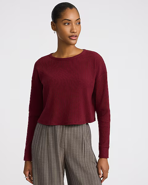 Cozy Ribbed Crew Neck Long Sleeve Tee | Express
