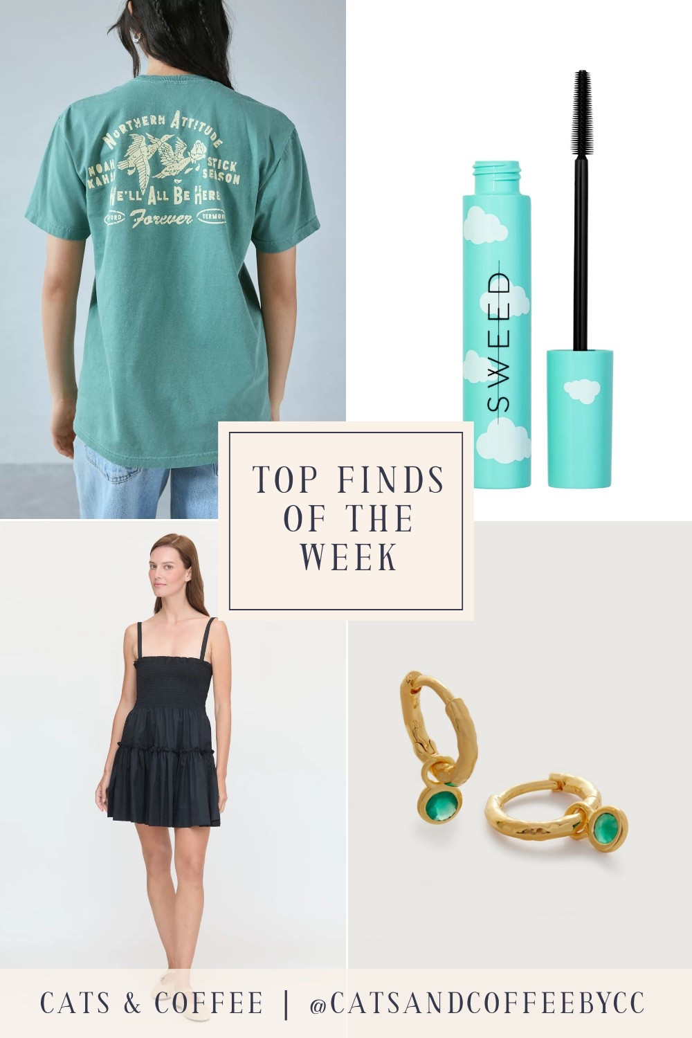 Friday Favorites 🎉💚 Four Top Finds of the Week: A no-nonsense mascara that builds without clumping (available in black and brown), dainty gold vermeil and green onyx earrings under $100 (on sale until 3/28!), the perfect year-round little black dress (currently on sale for 20% off with code “SPRING20”; I sized up in this style!), and a Noah Kahan graphic tee that is screaming my name! [Featuring Hill House, Monica Vinader, Urban Outfitters, and Swede Beauty]

#LTKSeasonal #LTKSaleAlert #LTKBeauty