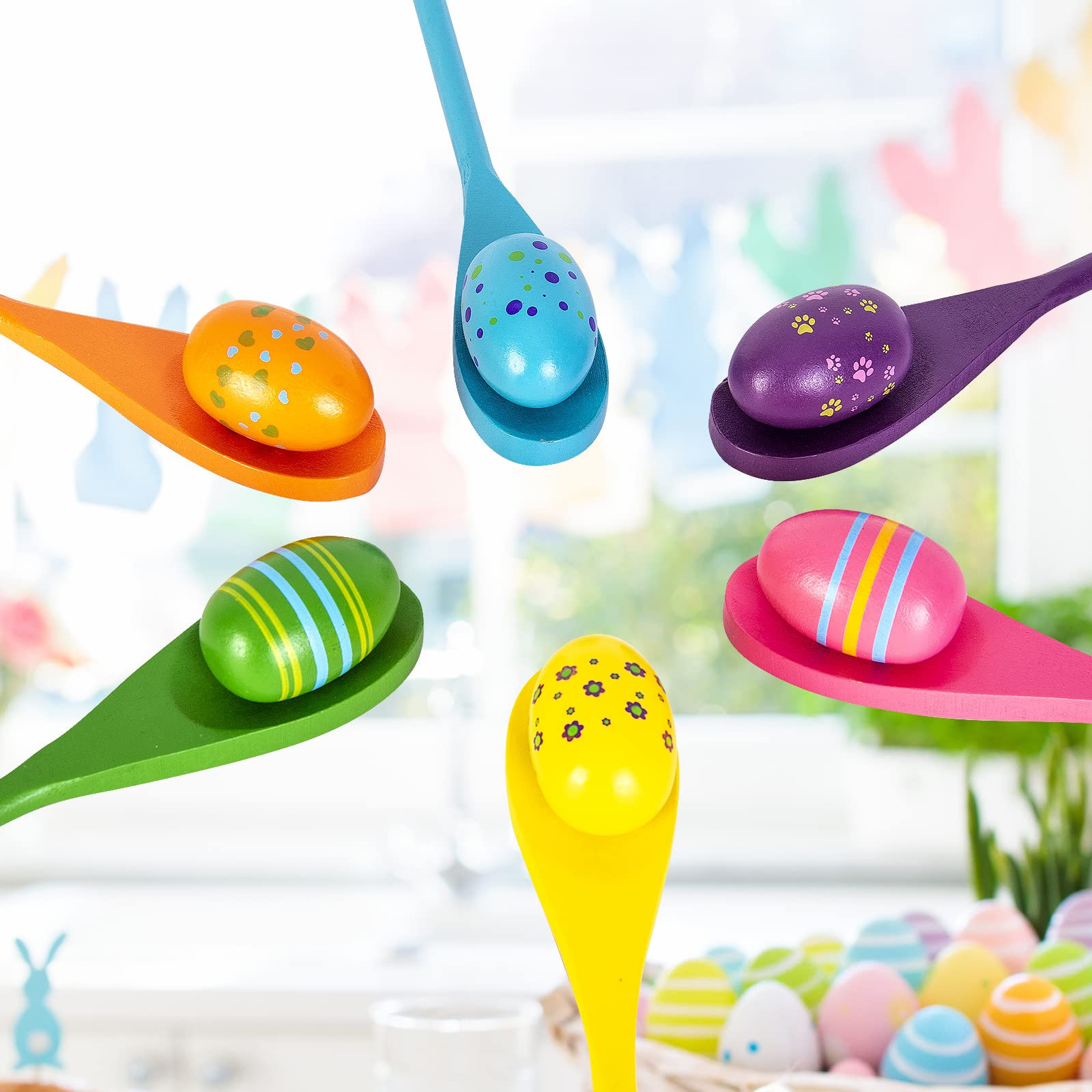 6 Players Easter Egg and Spoon Race Game Set, Easter Party Favor for Kids and Family Activity Law... | Amazon (US)