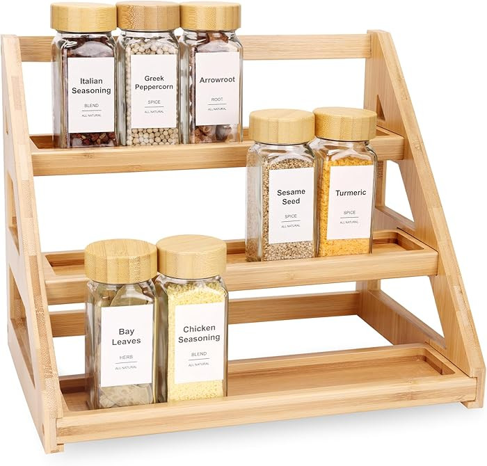 Spice Rack - 3-Tier Bamboo Spice Racks，Spice Rack Solves Cluttered Spices in Kitchens, Cabinets... | Amazon (US)