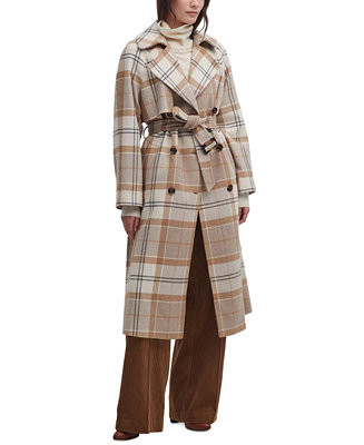 Barbour Women's Claudette Belted Plaid Double-Breasted Coat - Macy's | Macy's