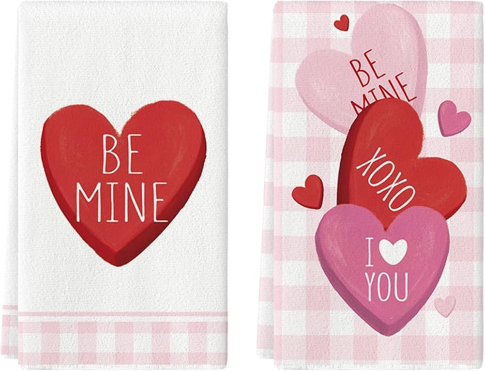Artoid Mode Red Sugar Heart Love Valentine's Day Kitchen Towels Dish Towels, 18x26 Inch Farmhouse... | Amazon (US)