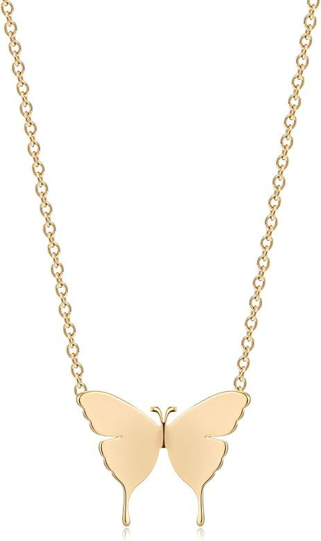 MEVECCO Gold Dainty Initial Necklace 18K Gold Plated Butterfly Pendant Name Necklaces Delicate Ev... | Amazon (US)