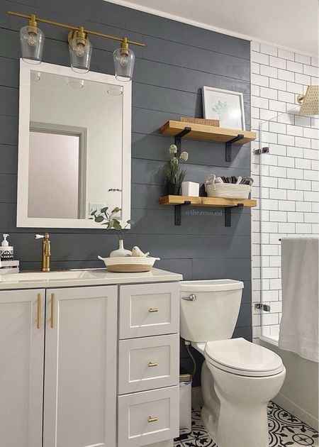 Bathroom room styling! 

Farmhouse bathroom decor, white decor, bathroom decor, white bathroom, rustic bathroom, modern farmhouse decor, vanity, bathroom mirror, black and white tile

#LTKFindsUnder50 #LTKFindsUnder100 #LTKHome