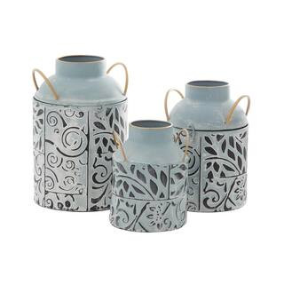 Litton Lane Blue Metal Farmhouse Decorative Vase (Set of 3)-92147 - The Home Depot | The Home Depot