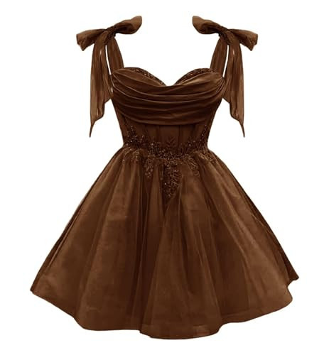 Lqdyrt Women's Puffy Tulle Plus Size Homecoming Dresses for Teens 2025 Brown Sweetheart Glitter Beaded Short DAMA Dress US16W | Amazon (US)