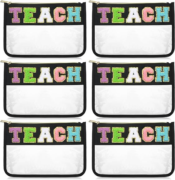 Clysee 6 Pcs Chenille Letter Bag Bulk Teacher Appreciation Gifts Preppy Patch Makeup Bag Flat Cle... | Amazon (US)