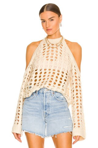 Camila Coelho Inez Open Cable Sweater in Ivory from Revolve.com | Revolve Clothing (Global)