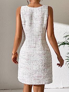 SOLY HUX Women's 2024 Elegant Tweed Dress Summer Sleeveless Dress White Cocktail Dress Business C... | Amazon (US)