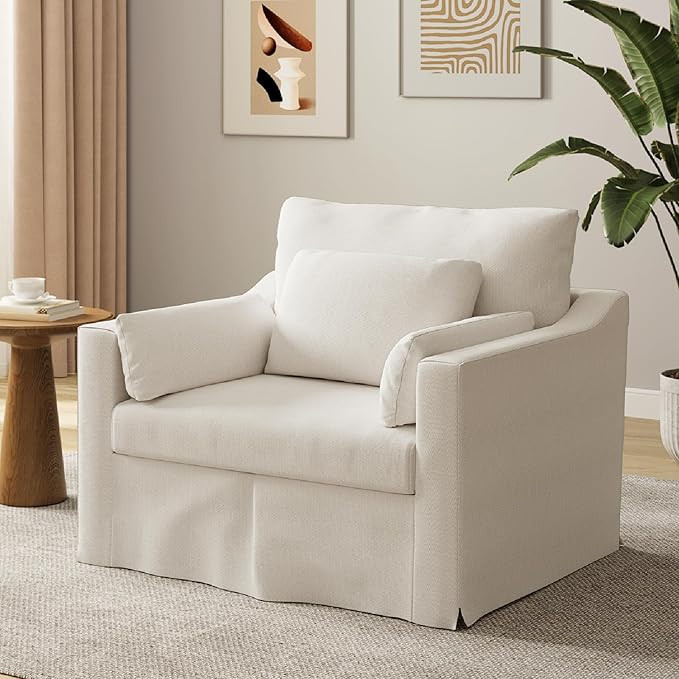 Oversized Accent Chair, 42 Inch Wide Slipcovered Sofa Chair with 3 Throw Pillows, Comfy Reading C... | Amazon (US)