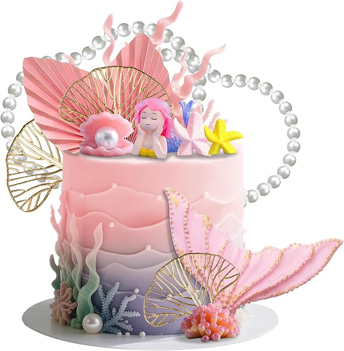 Mermaid Cake Topper Under the Sea Cake Decorations Mermaid Cake Decor Party Supplies Seashell Cor... | Amazon (US)