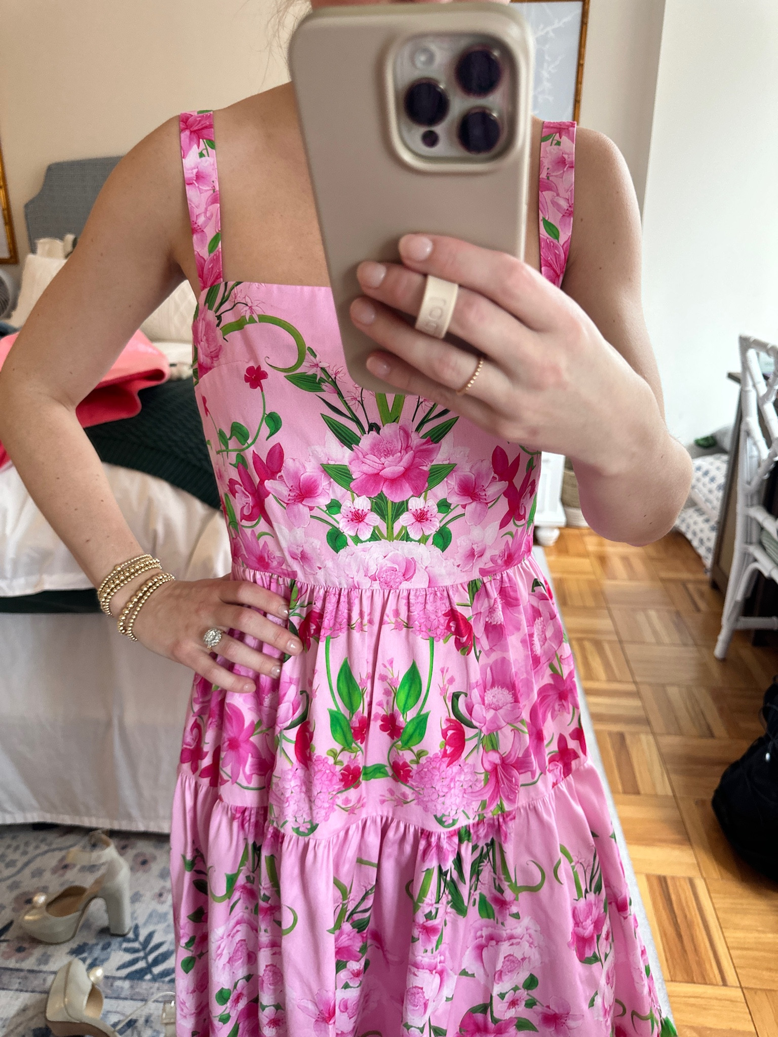 Pink and green block print mid dress, spring break outfit 

#LTKstyletip #LTKSeasonal #LTKfit