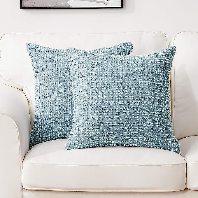 Longhui bedding Crochet Cotton Denim Light Blue Throw Pillow Cover, 18 x 18 Decorative Pillows Cu... | Amazon (US)