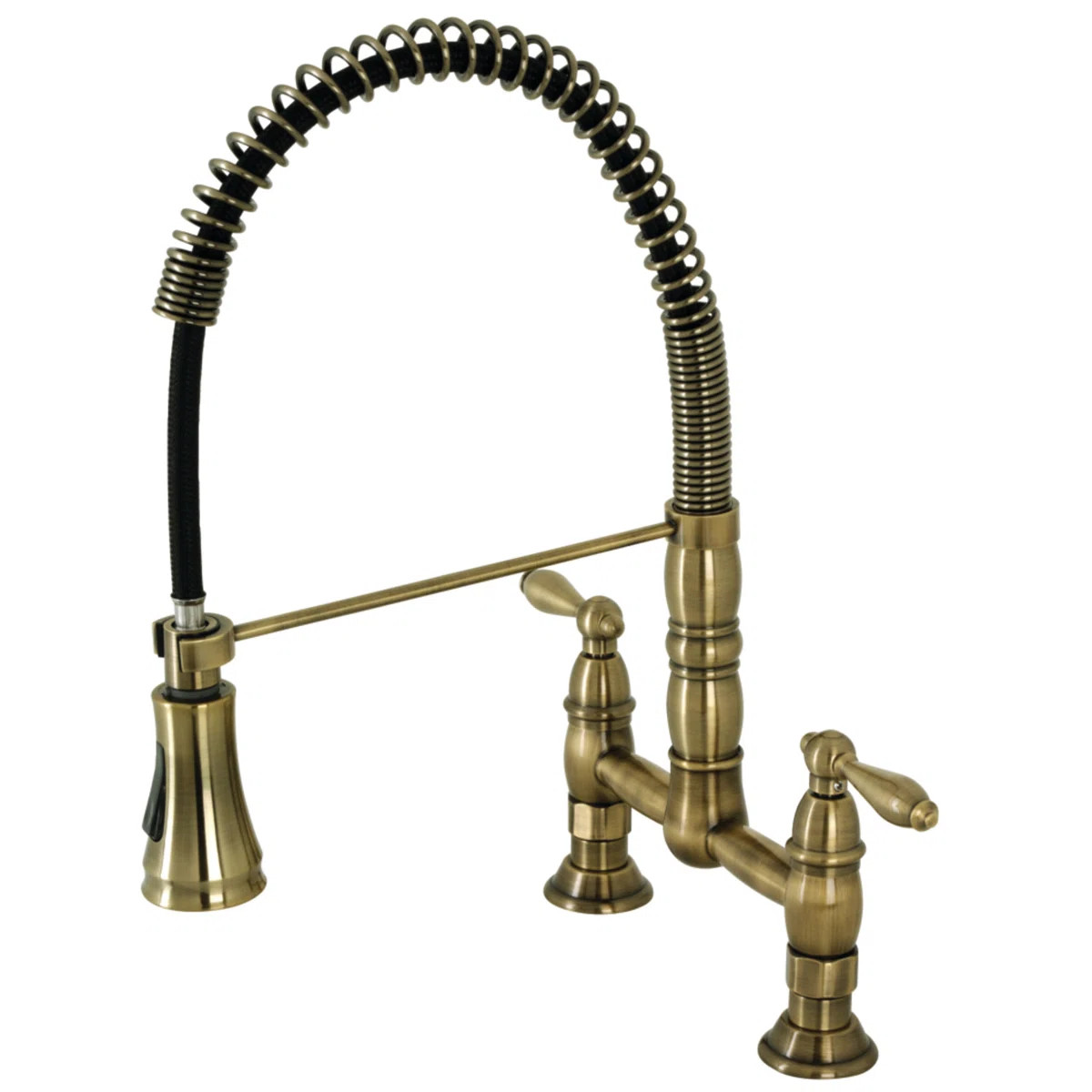 Kingston Brass Heritage Double-Handle 2-Hole Deck-Mount Pre-Rinse Bridge Kitchen Faucet GS1273AL | Wayfair North America