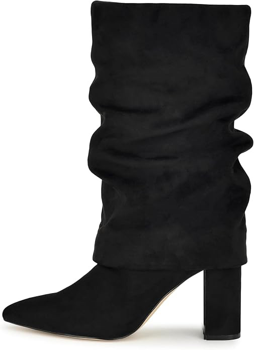 Vaslemuse Women's Mid-Calf Boots Fold Over Chunky Heel Pointed Toe Slouch Riding Boots | Amazon (US)