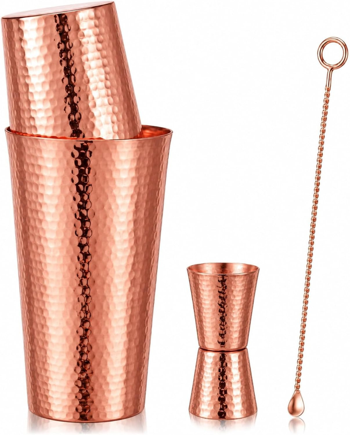 4pcs 100% Solid Copper Boston Cocktail Shaker Set 16 oz & 25 oz Boston Cocktail 1oz & 2oz Doubleheaded Jigger and 12 Inches Bar Spoon for Home Bar Bartending | Amazon (US)