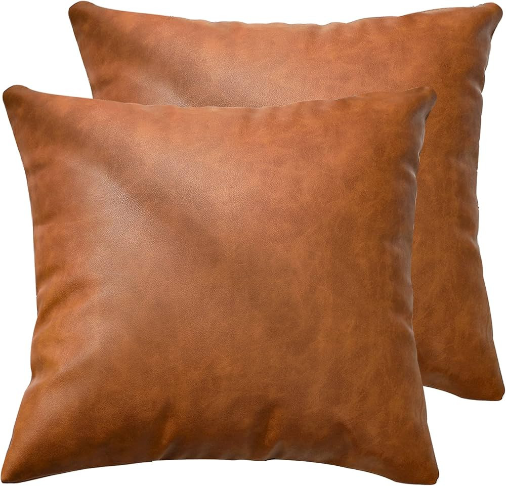 KKY Faux Leather Farmhouse Throw Pillow Cover 18x18 inch, Modern Country Style Decorative Throw P... | Amazon (US)