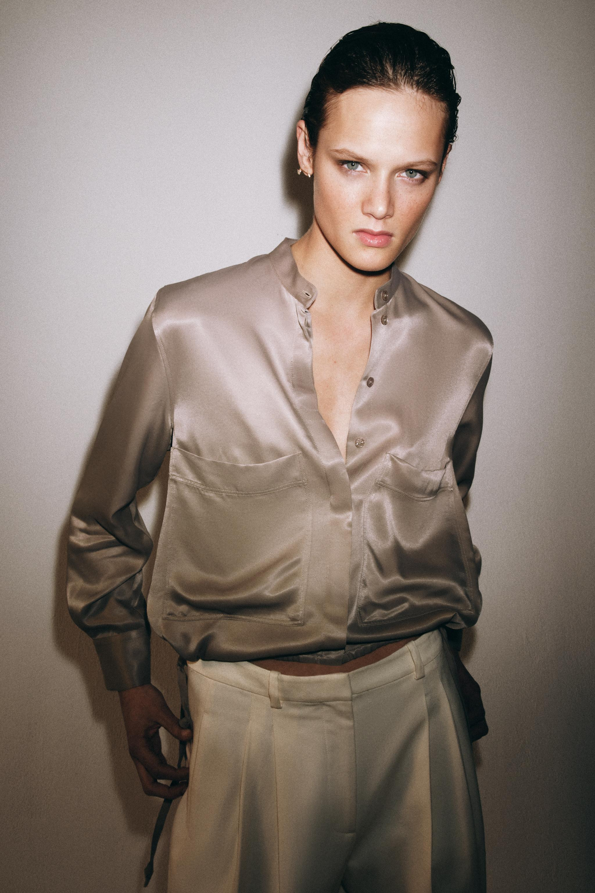 ZW COLLECTION SATIN SHIRT WITH PATCH POCKETS | Zara AU
