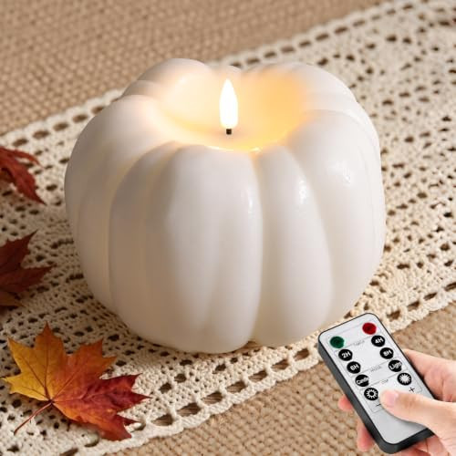 Eywamage White Pumpkin Flameless Candle with Remote, Fall Decorations | Amazon (US)