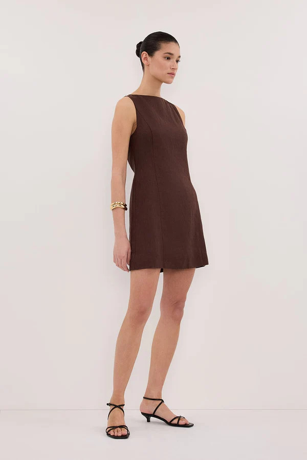 LACY COCOA SLEEVELESS LINEN MINI DRESS | DISSH