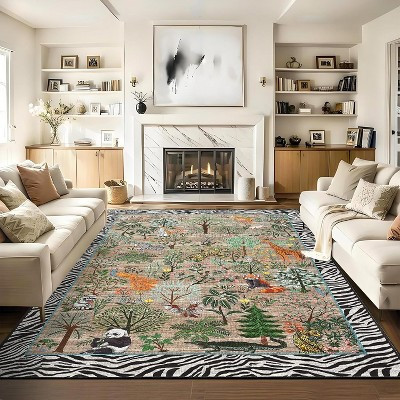 8*10FT Vibrant Jungle Rug: Stain-Resistant, Low Pile Area Rug for Living & Dining Rooms, Bedrooms & Play Areas-A Style | Target