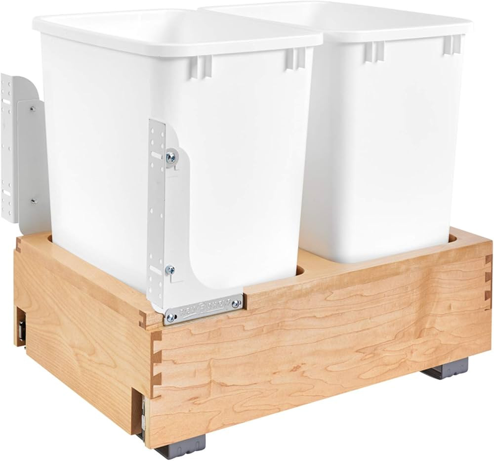 Rev-A-Shelf Double 35 Qt Wood Bottom Mount Pull Out Under Cabinet Trash Can Waste Container with ... | Amazon (US)