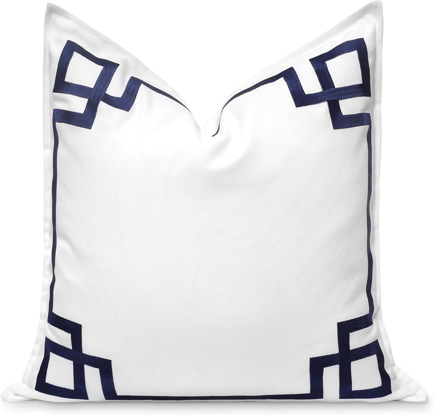 Hofdeco Premium Coastal Patio Indoor Outdoor Throw Pillow Cover Only, 20"x20" Water Repellent for Backyard, Couch, Navy Blue Embroidered Frame Greek Key | Amazon (US)