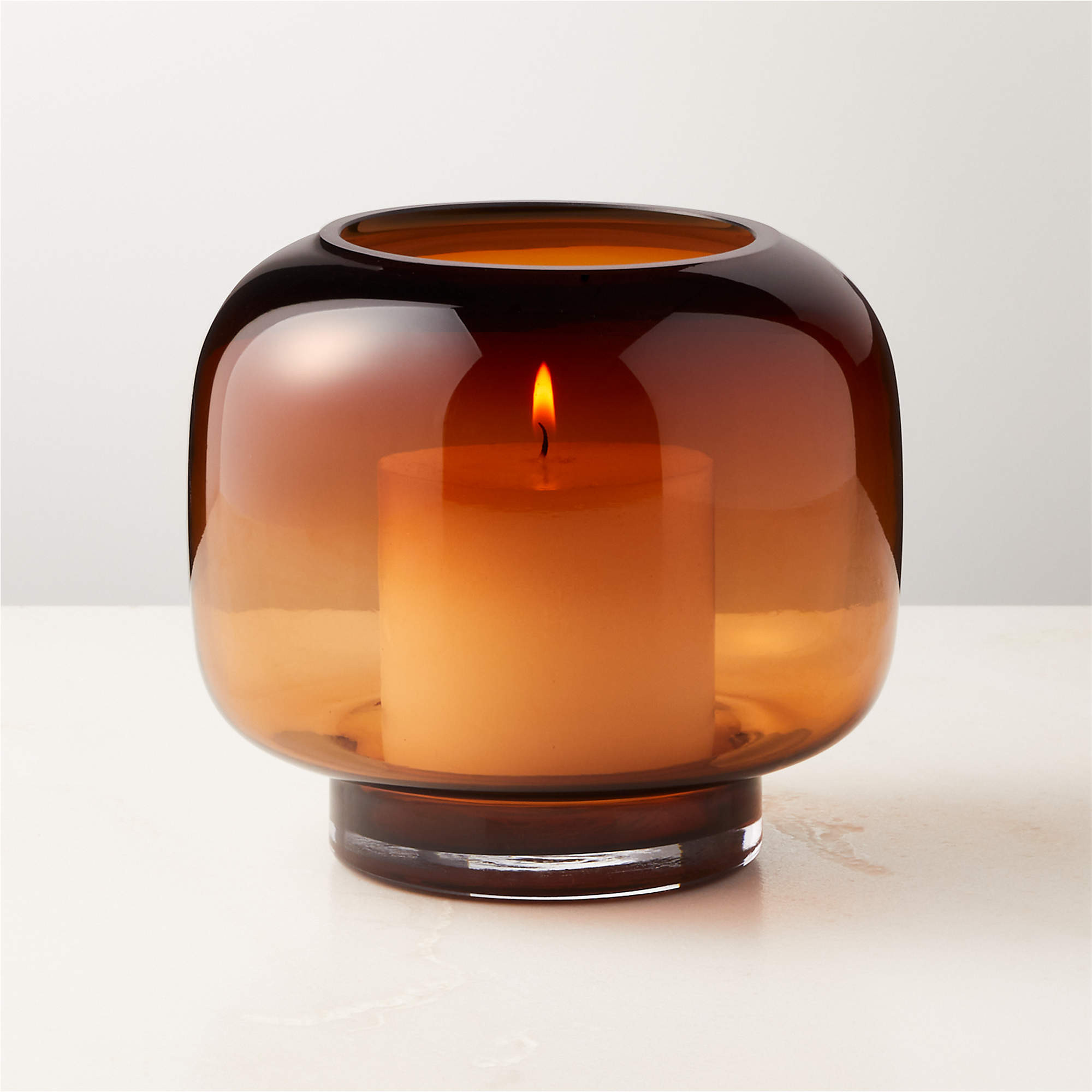 Coco Round Smoked Amber Modern Glass Hurricane Candle Holder Small + Reviews | CB2 | CB2