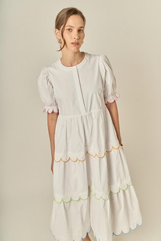 Women's Contrast Scallop Edge Midi Dress | Macys (US)