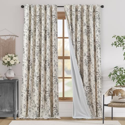 jinchan Lined Linen Blend Curtain Floral Curtains for Living Room 108 Inches Extra Long Black Peo... | Amazon (US)