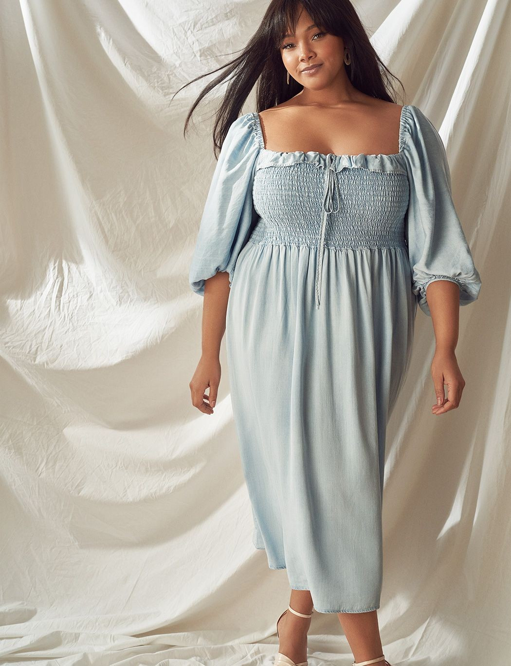 Smocked Bodice Chambray Dress | Eloquii