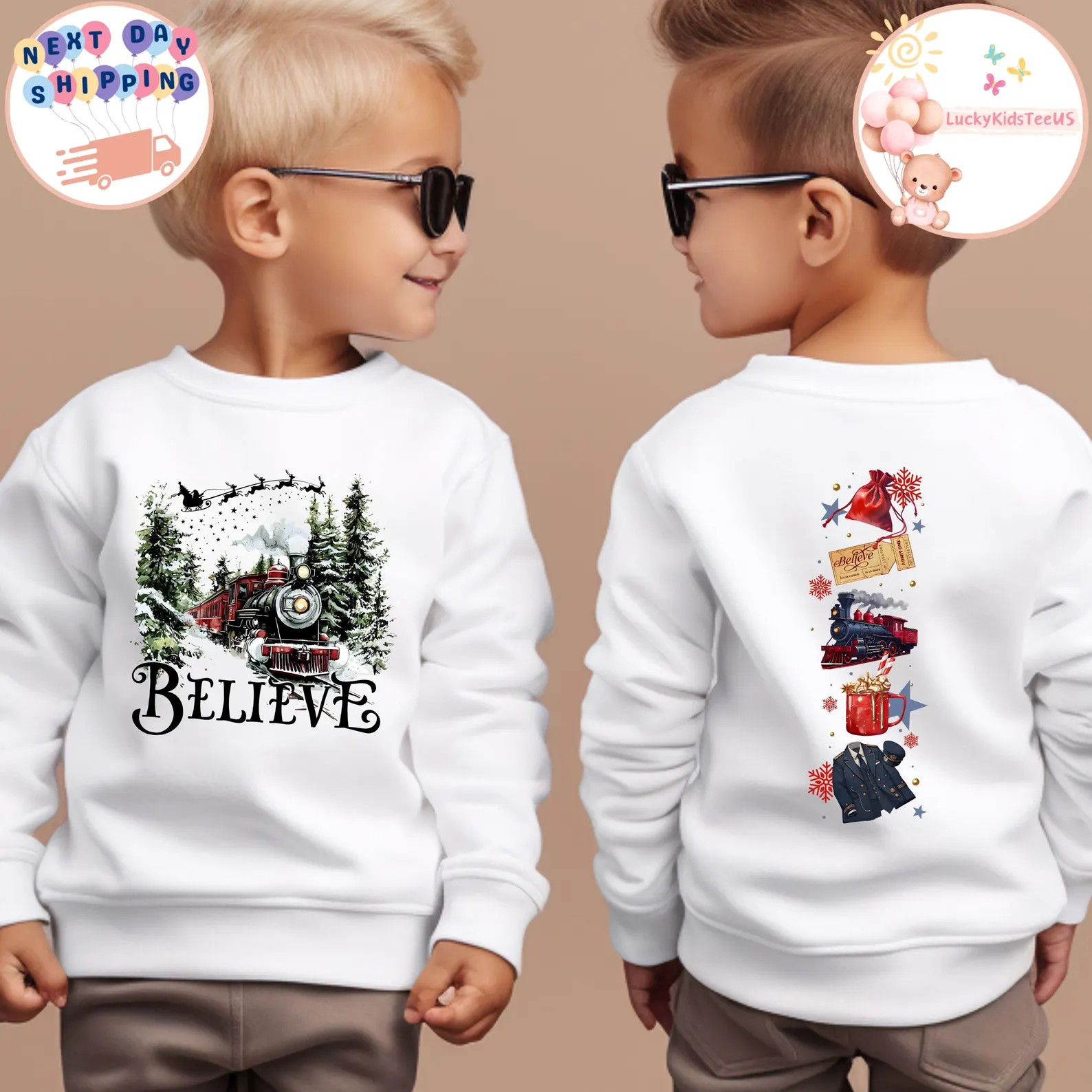 Believe Christmas Toddler Sweatshirt, Two-sided Christmas Kids T-shirt, Christmas Train Onesie®,... | Etsy (US)
