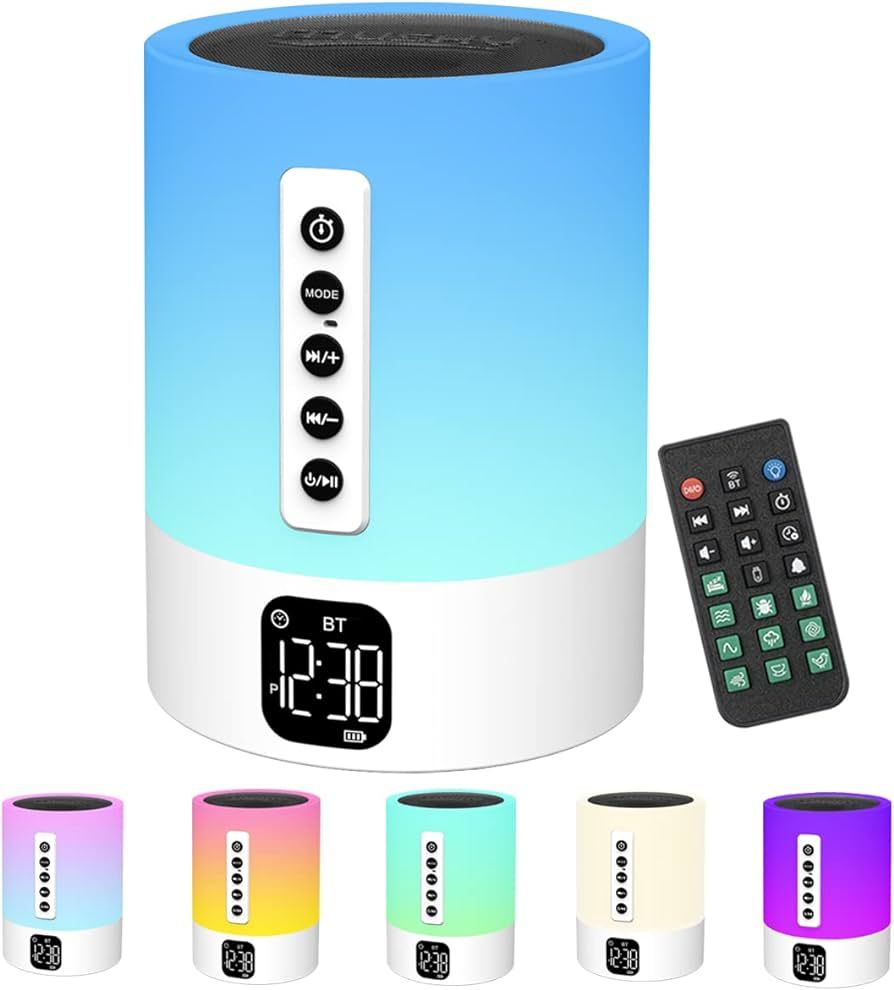 Alarm Clock Bluetooth Speaker, Night Light White Noise Machine Touch Bedside Lamp with Alarm Cloc... | Amazon (US)