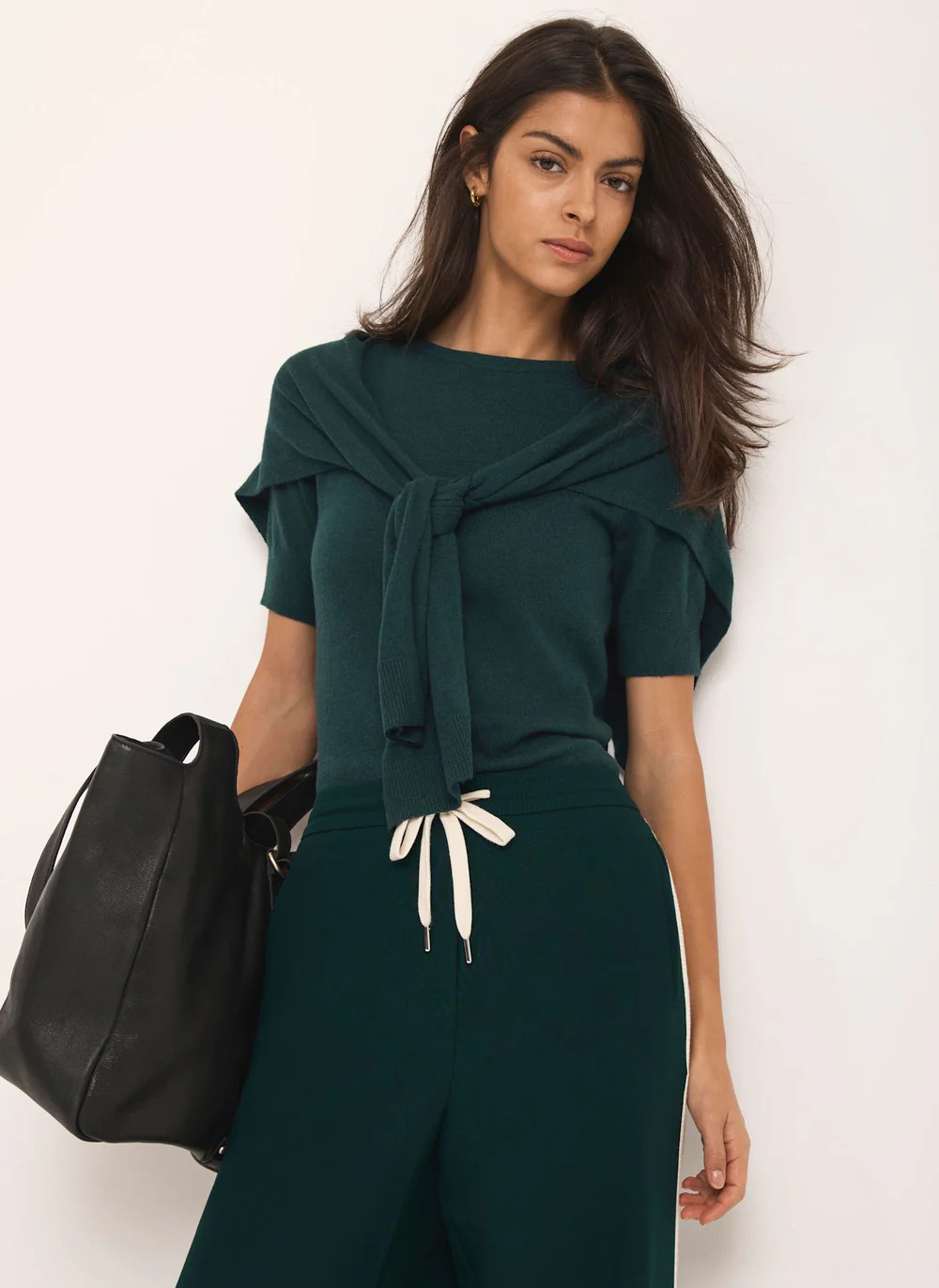 Teal Cotton Blend Scarf Detail Knit Top | Mint Velvet