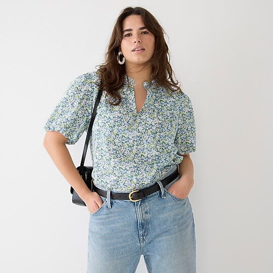 Ruffle-trim short-sleeve top in Liberty® Thorpe Hill fabric | J. Crew US