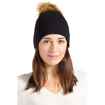 Fishers Finery Women's 100% Cashmere Beanie Hat with Pom | Amazon (US)