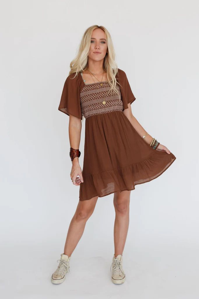 Backroad Dreams Embroidered Dress - Brown | Three Bird Nest