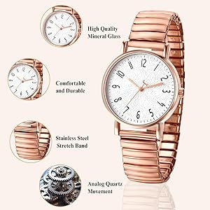 OIDEA Women's Elastic Strap Watches: Large Face Arabic Numerals Analog Quartz Wrist Watches for Women Easy Reader Stretch Band Waterproof Ladies Wratch | Amazon (US)