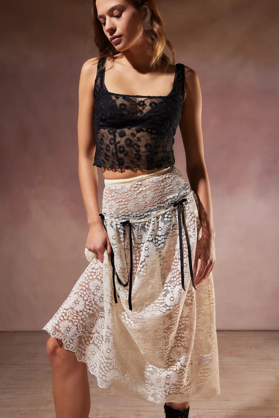 Kimchi Blue Harper Sheer Lace Midi Skirt | Urban Outfitters (US and RoW)