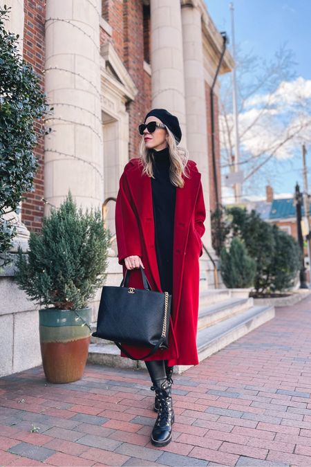 Red coat holiday outfit, faux leather leggings, lug sole boots, winter style 

#LTKHoliday #LTKSeasonal #LTKunder100
